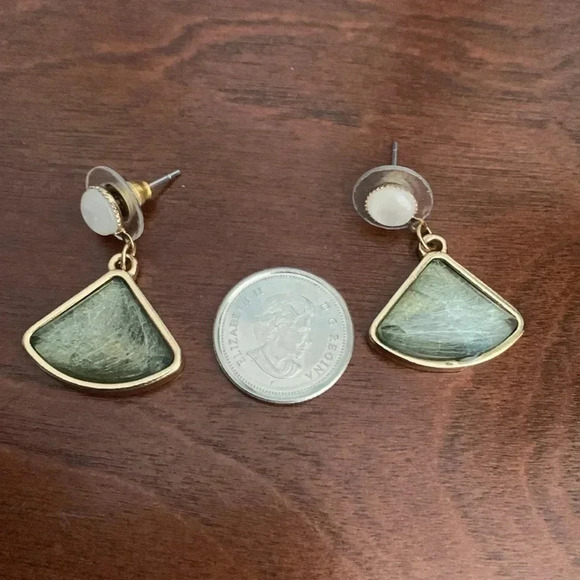 Smoky green  goldtone earrings - Picture 4 of 5